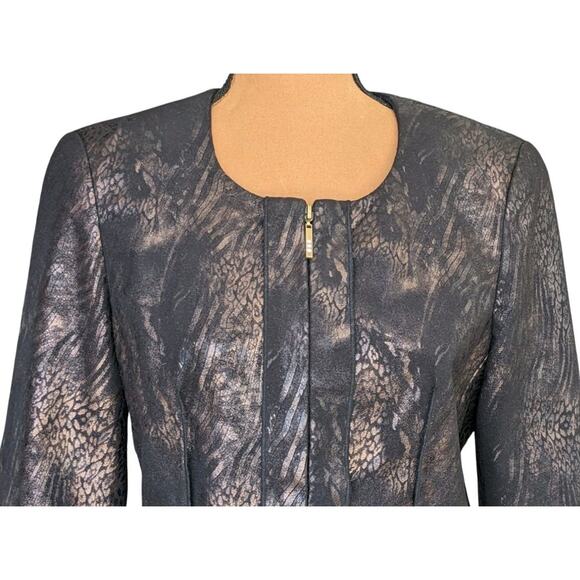 Y2K Metallic Animal Print Blazer 6P Kim Rogers Petites Jacket Faux Suede Zip Up - Picture 10 of 15